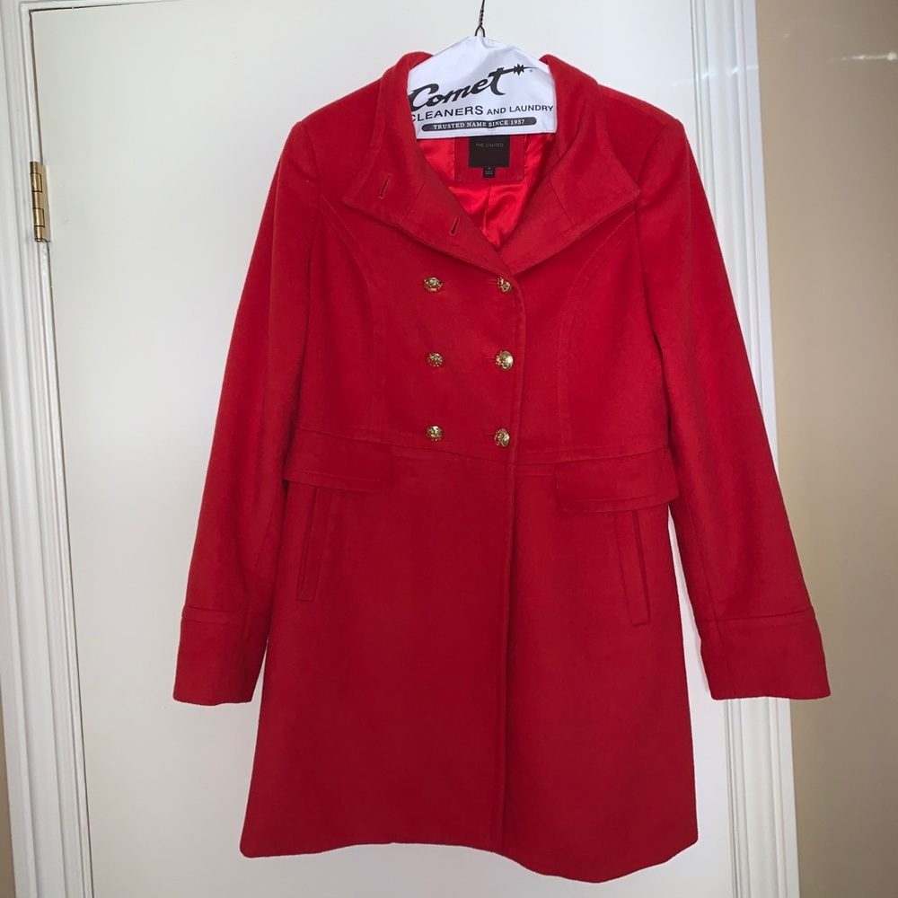 Bright red peacoat. Like new!